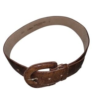 Calderon Vintage Brown Lizard Embossed Leather Belt Made in USA Size M 7007